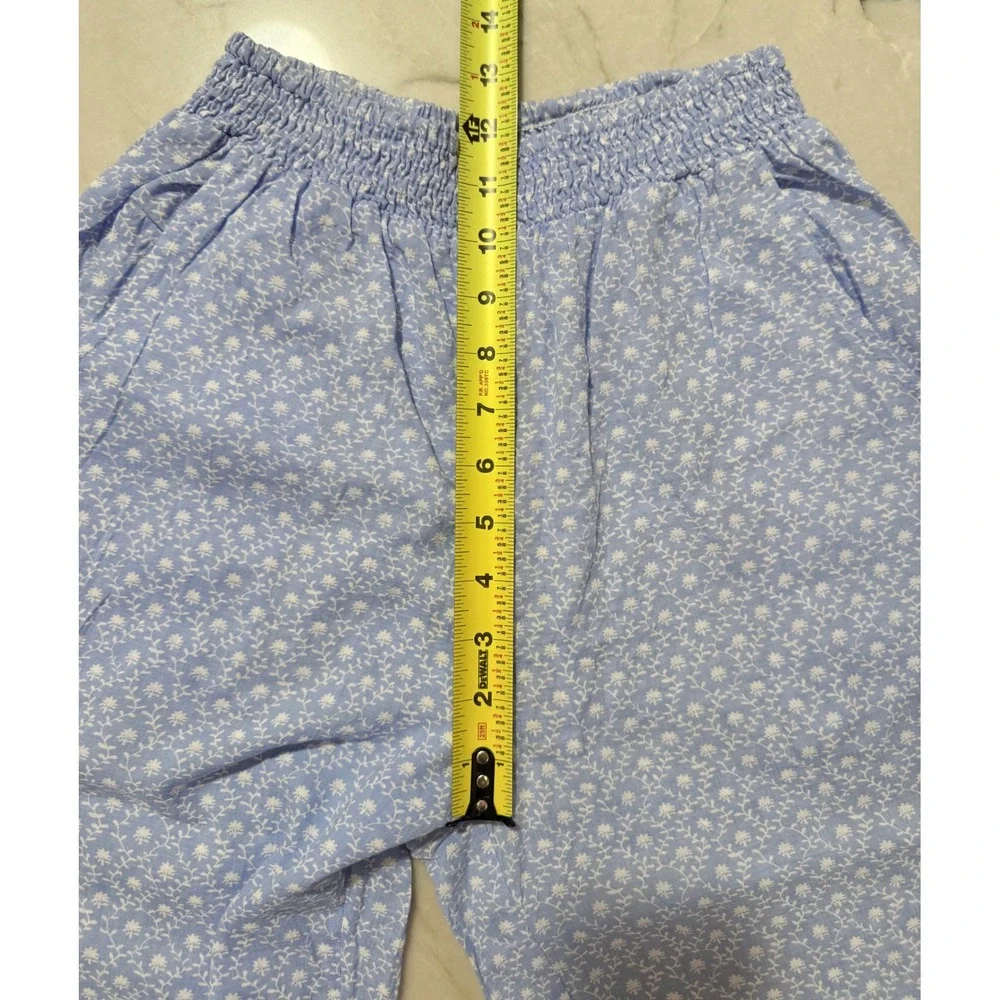 Anthropologie Mable Blue Floral Smocked Crop Top Jogger Pajama Set Womens Size S